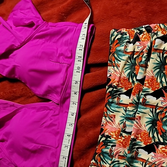 NWT High Waisted Ruched Padded Tropical  Ruffle Top bathing Swim Suit - Picture 9 of 11